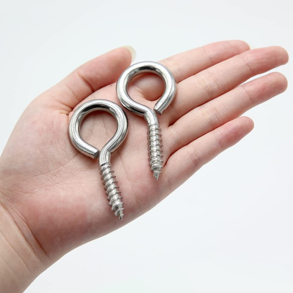 6 Pcs M6 304 Stainless Steel Screw Eye Hooks, 2-1/2 Inches Eyes Screw