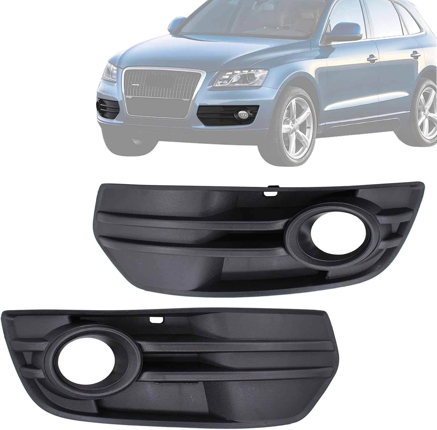 Pair Black Front Bumper Fog Light Grilles Cover Bezel Molding for Audi Q5 MK1