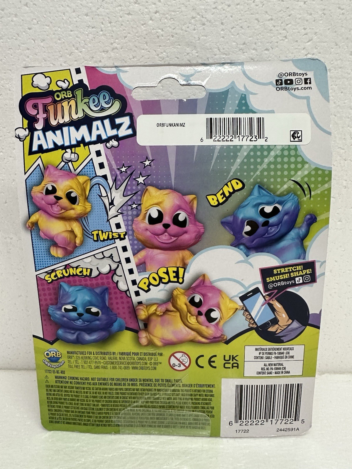 ORB Funkee Animalz Cat 4.5” Squishy Sensory Toy Pink and Orange New