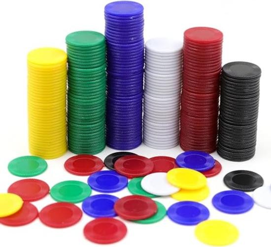 600Pcs Plastic Poker Mini Chips in 6 Colors Bulk Poker 2.2CM in Diameter-600pcs