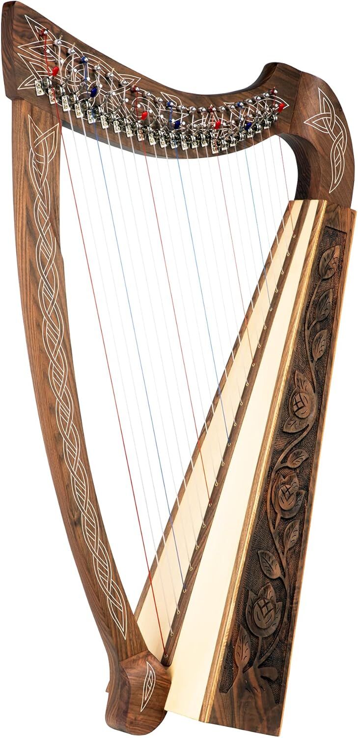 Design Toscano Celtic Knot Walnut Heather Harp Instrument and Display, 35 Inch,