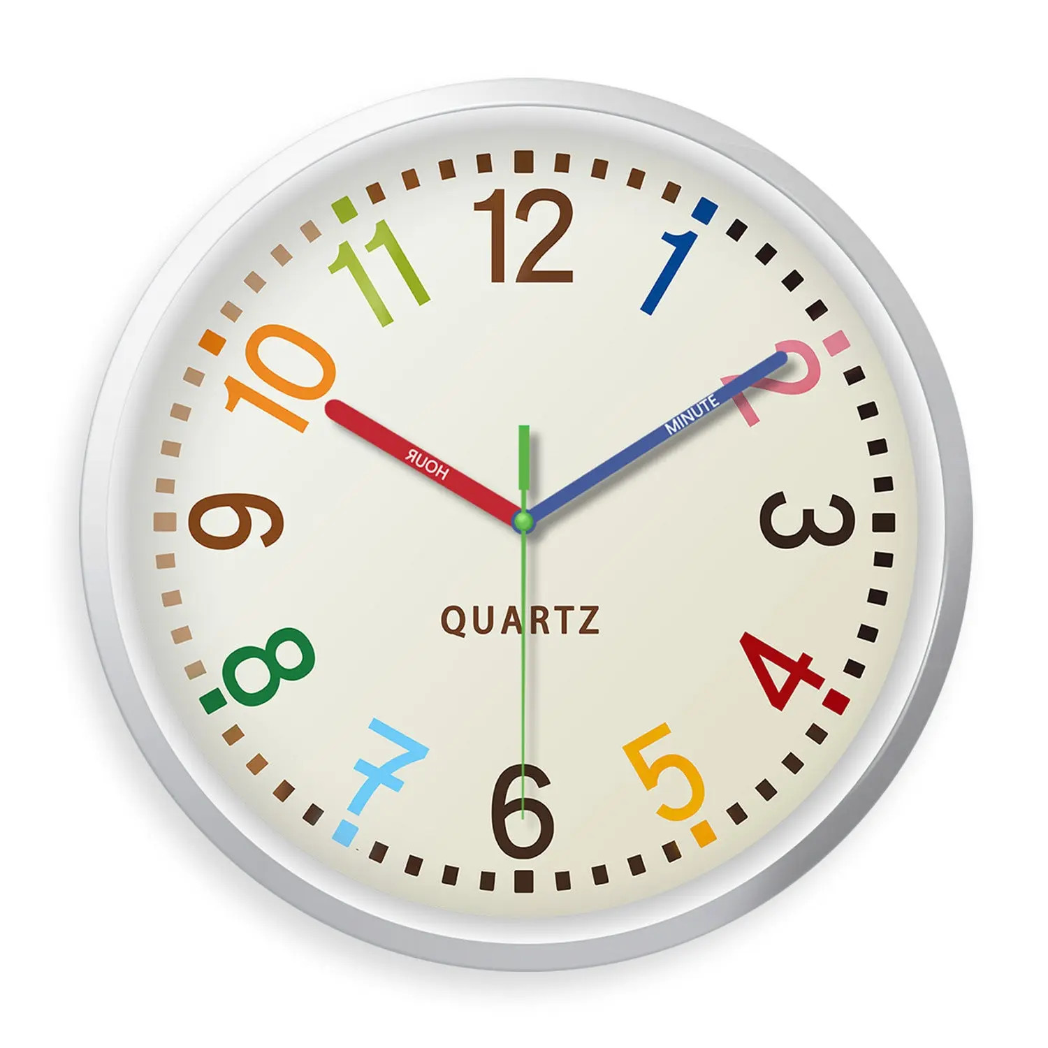 Rainbow Silent Wall Clock Modern Quartz Educational Clock for Kids & Home |