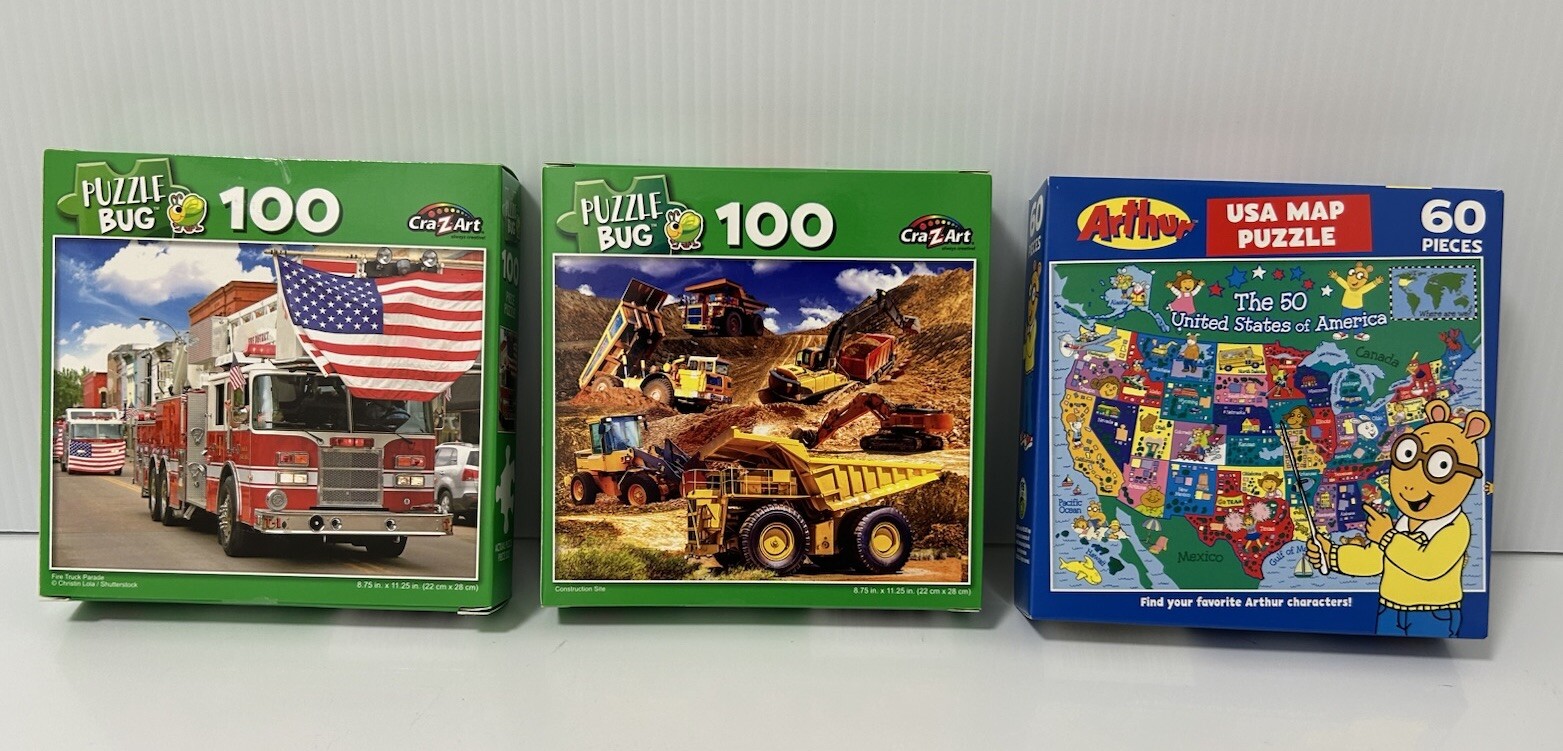 Children Puzzles Educational And Fun USA Map, Construction Site, Fire Truck