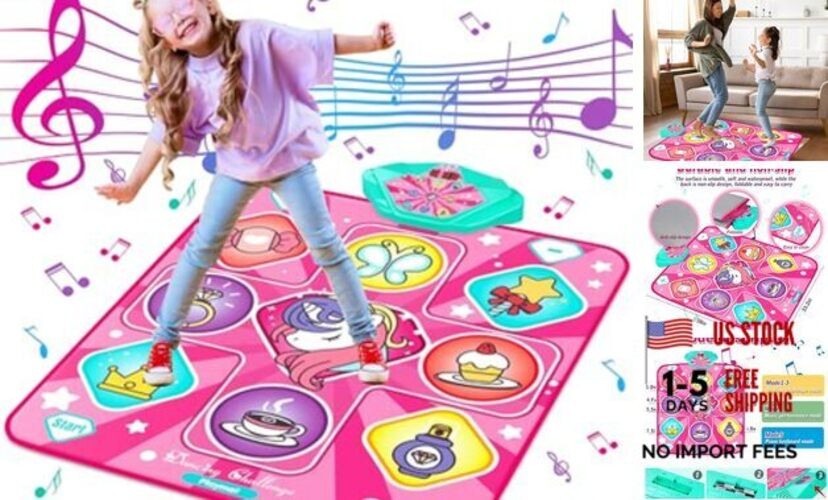 Dance Mat, Dance Mixer Rhythm Step Play Mat, Pink Dance Pad with Multicolor