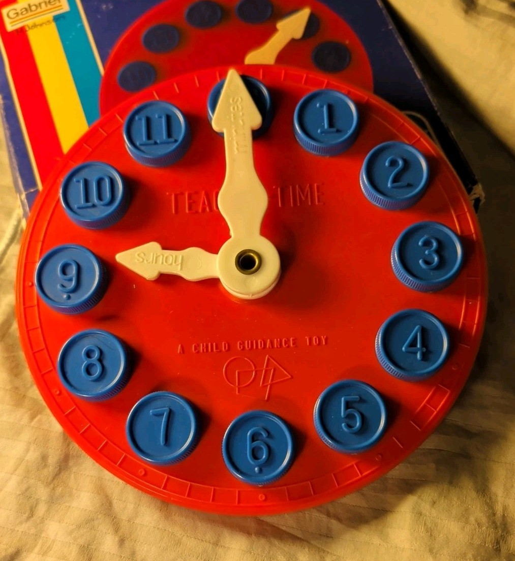 1979 Gabriel Teach-A-Time Puzzle Clock Educational Toy With Box Complete