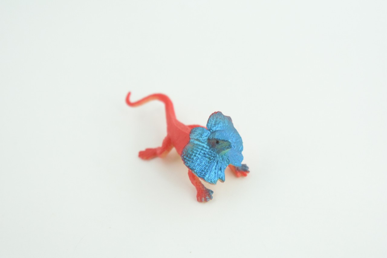 Toy Frilled Lizard, Red and Blue, Realistic Hand Painted Rubber 2.5″ WR40 B197