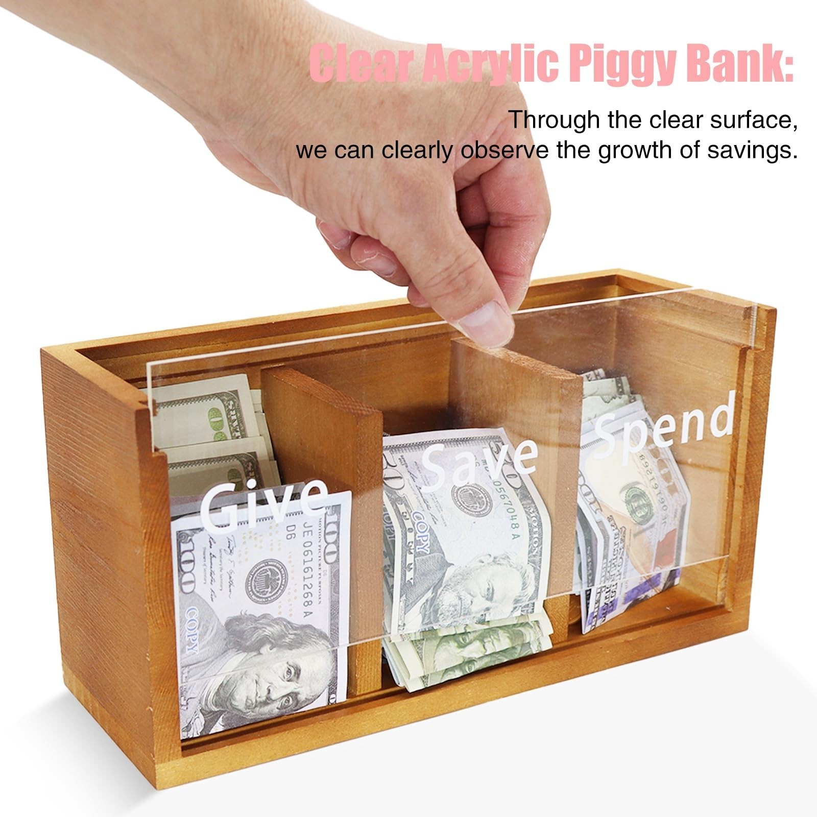 Spend Save Give Piggy Bank for Kids, Money Coin Savings Piggy Bank Jar Box fo…