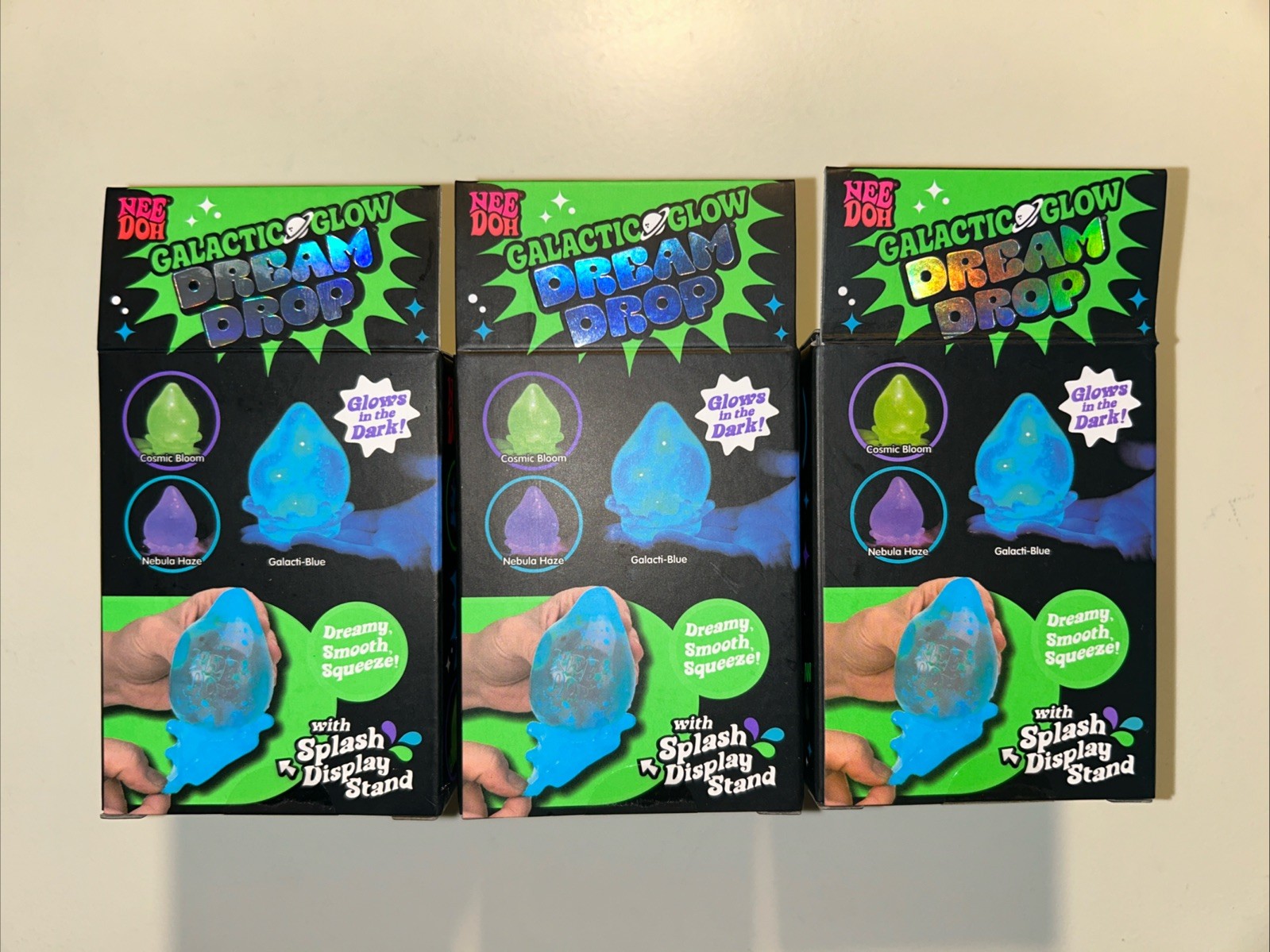 VIRAL NeeDoh GALACTIC GLOW Dream Drop Complete Set of 3 Green Blue Purple – RARE