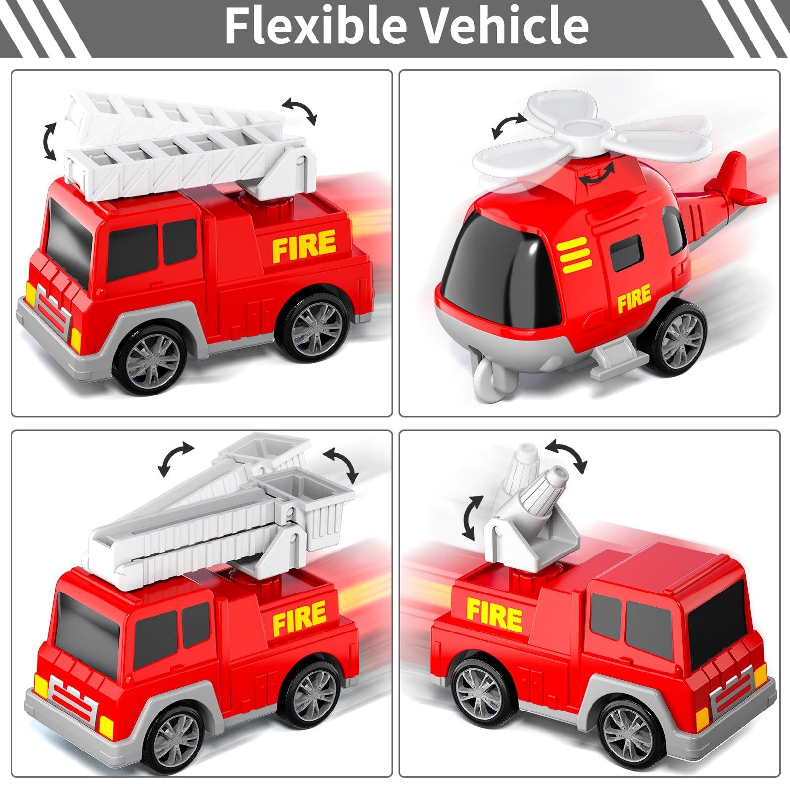 Bennol 5-in-1 Fire Trucks Toy Set for Boys Age 1-3 4 x 5 x 13 inches, Red