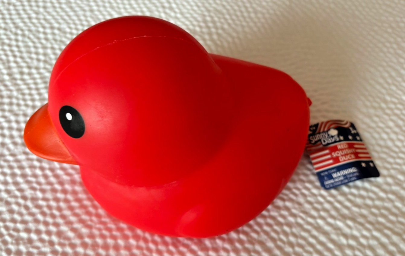 Brand New – Sunny Days Jumbo Squeeezy Duck – Red – Squishy Toy – Sensory Toy