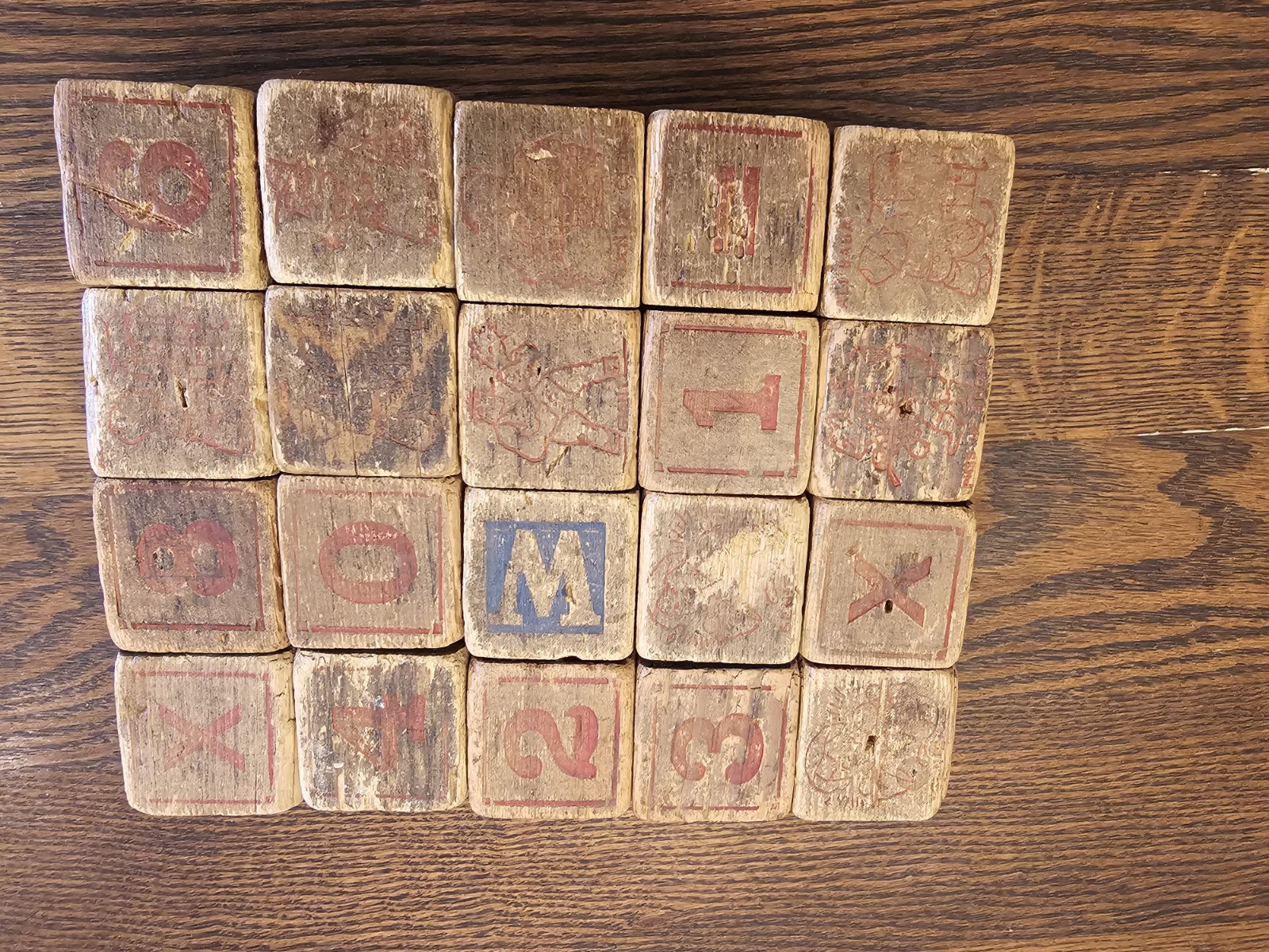 Vintage Wooden Alphabet Blocks Lot of 20 Antique ABC Number Animal Learning Toy