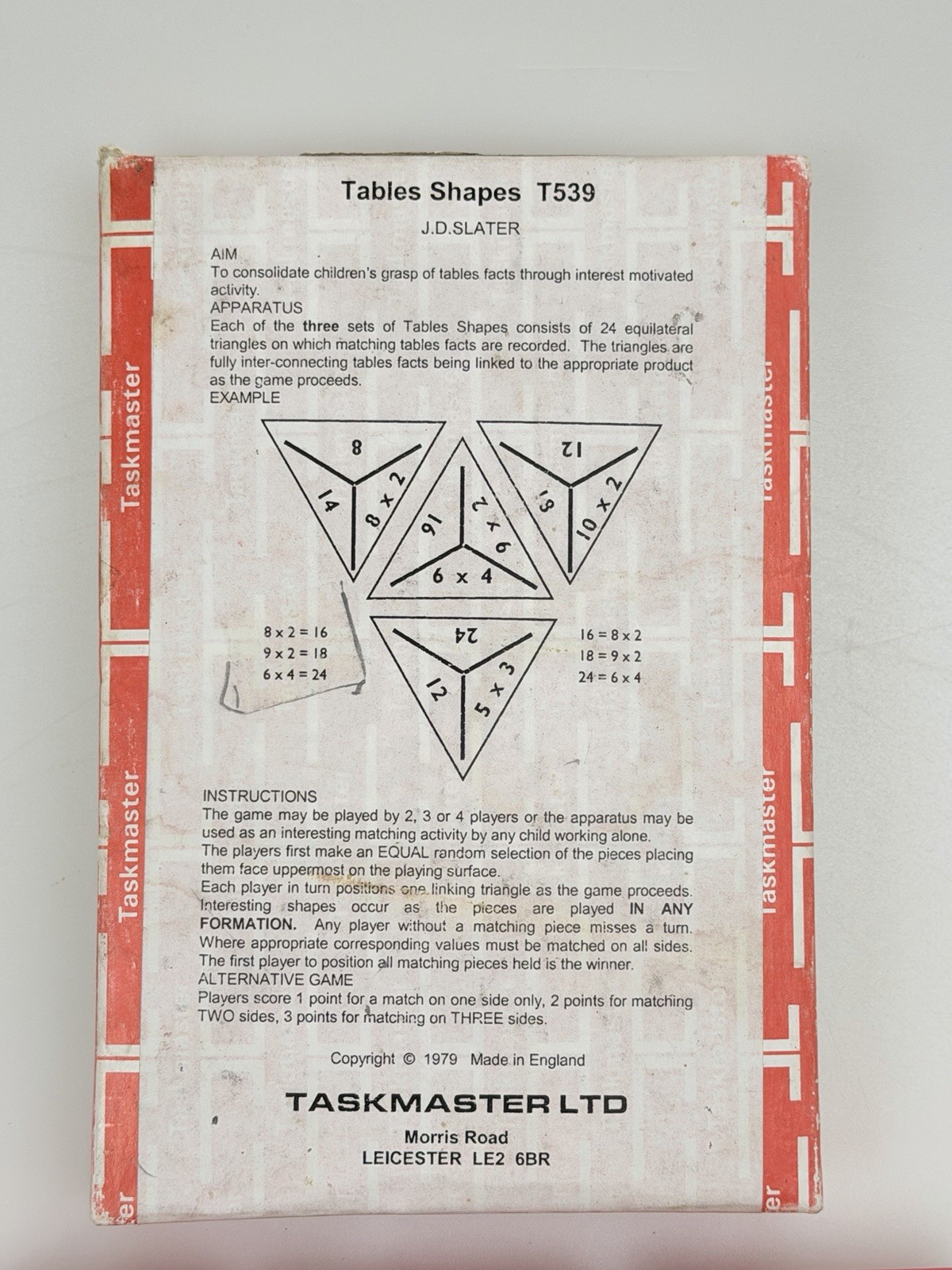 Vintage 1979 Taskmaster Tables Shapes T539 Math Game England Educational Set