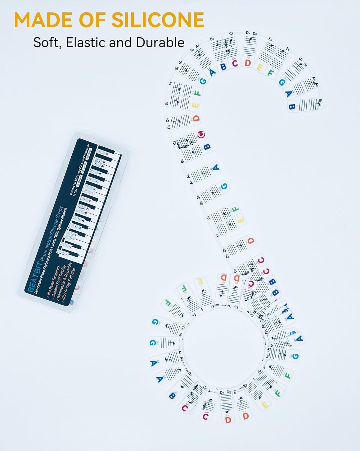 Piano Note Strips with Solfege Do Re Mi, Removable Piano Keyboard Stickers, P…