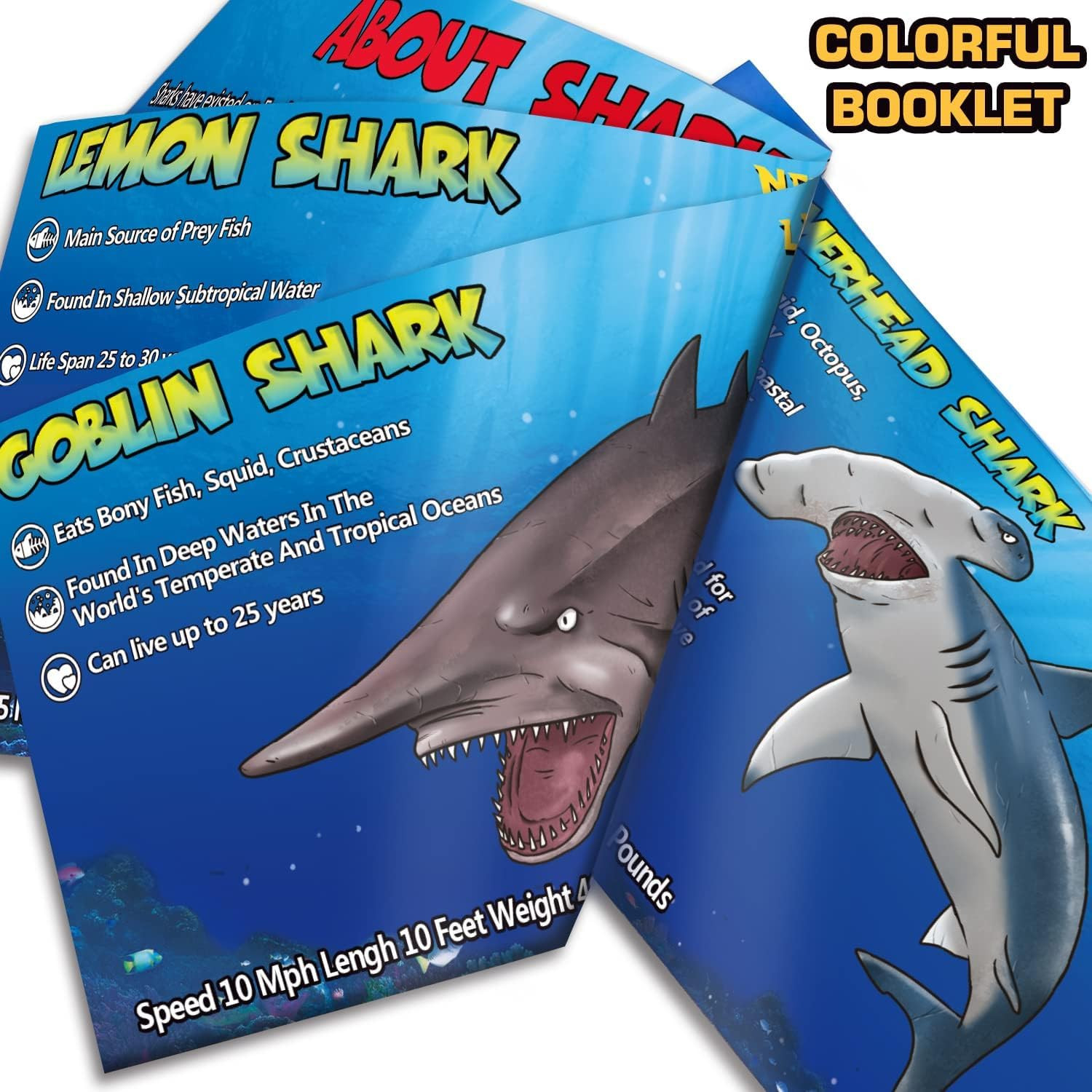 8 Pack Shark Toys with Educational Booklet, Soft Plastic Realistic Shark Figure