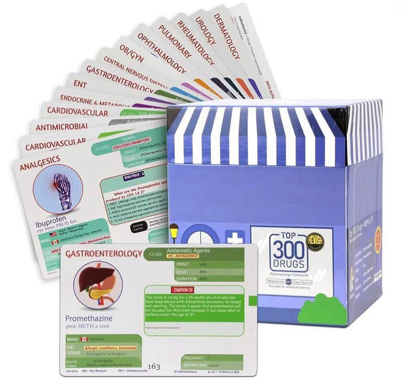 Top 300 Drugs Pharmacology Cards Portable Flashcards with Box Study & Review Nib