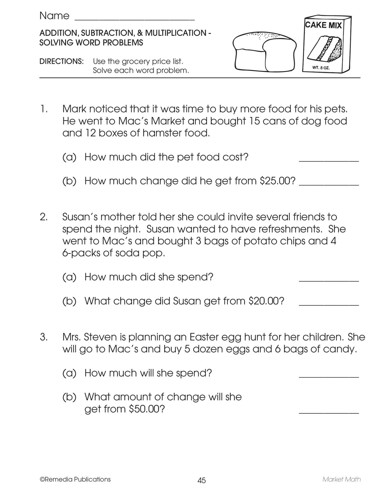 Remedia Publications Real Life Math Series Market Math Workbook For Grades 3-6