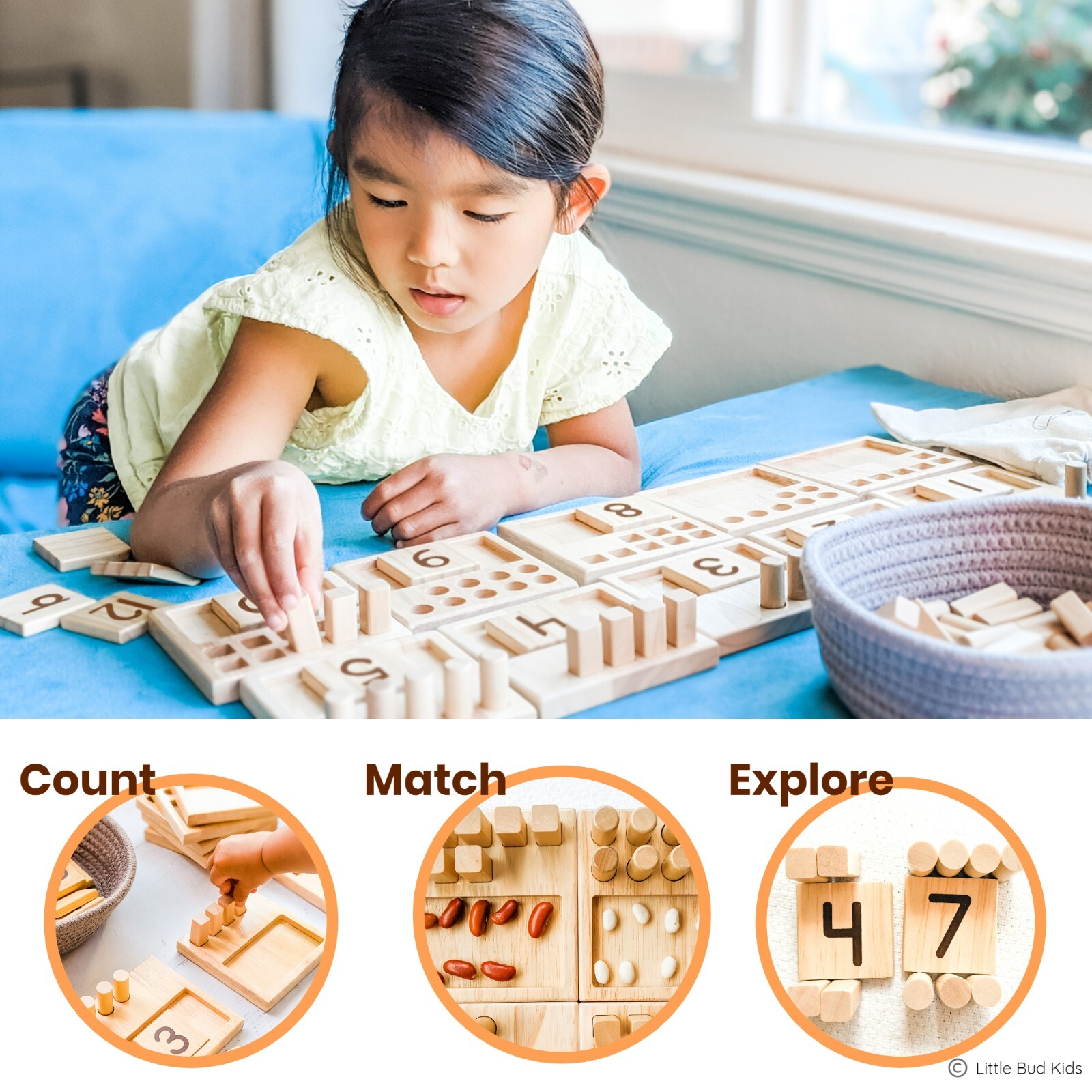 LITTLE BUD KIDS Counting Pegs Ten Frame Montessori Math Toy for 3 – 7 years old