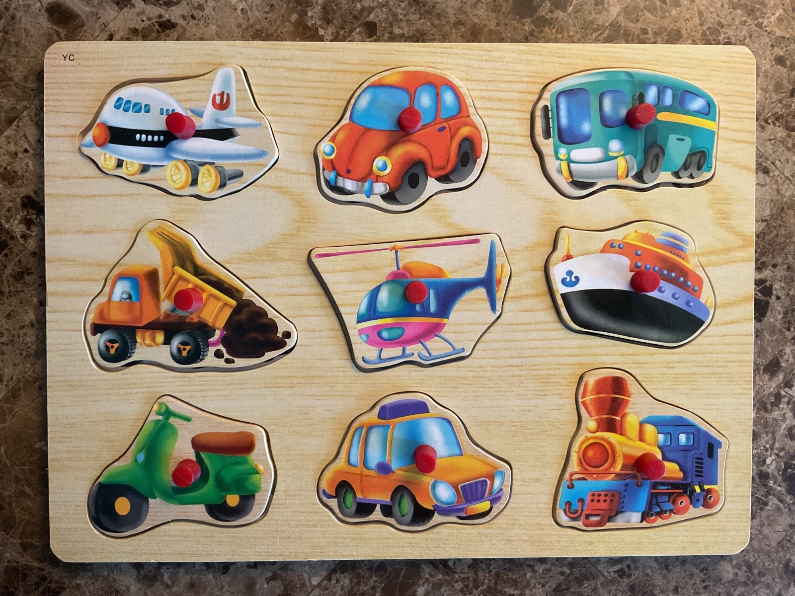 Lot of 4 Educational Wooden Peg Puzzles: Numbers, Letters, Vehicles, & Animals