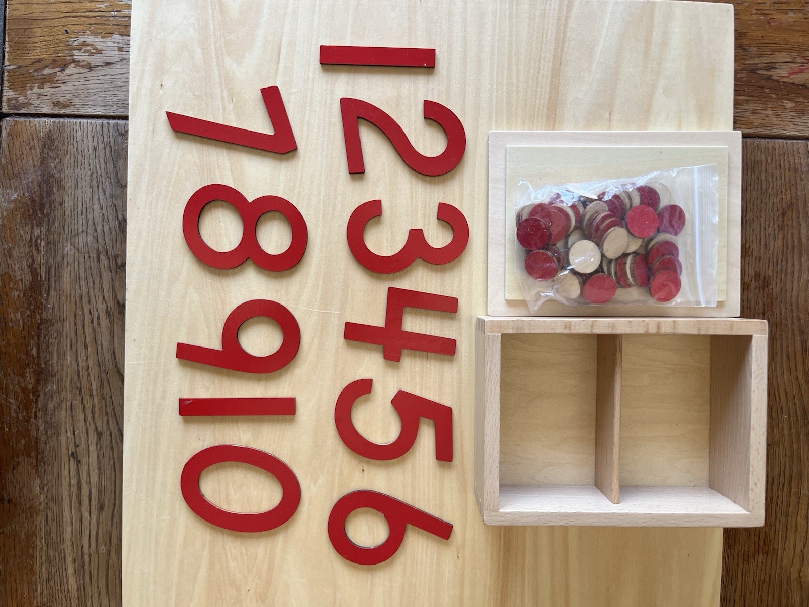 Montessori Wooden Math Materials Lot Stamp Game Board Cards Counters Rods Box