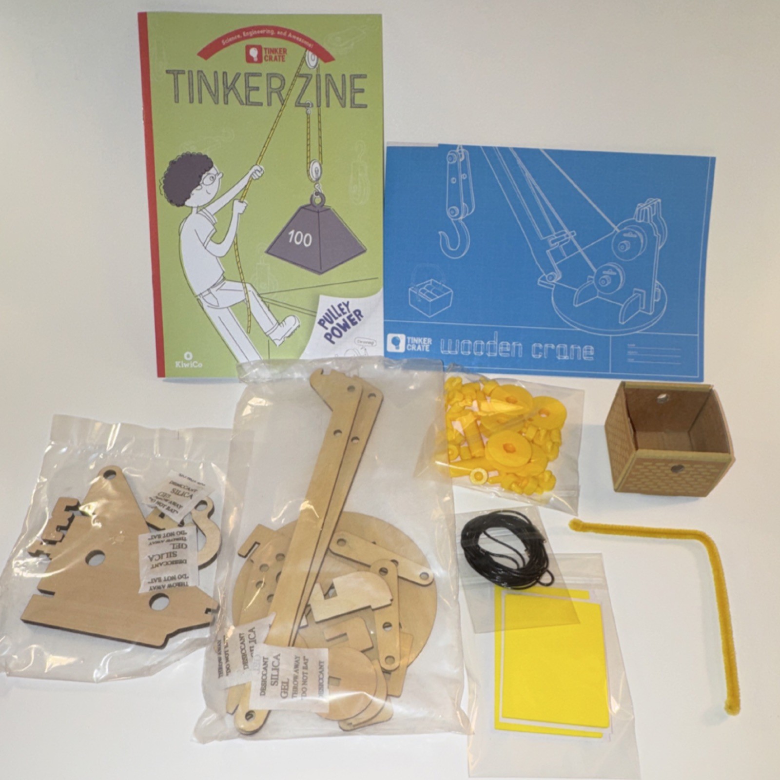 Wooden Crane Science Kit Ages 9+ Parts & Instructions KiwiCo Tinker Crate