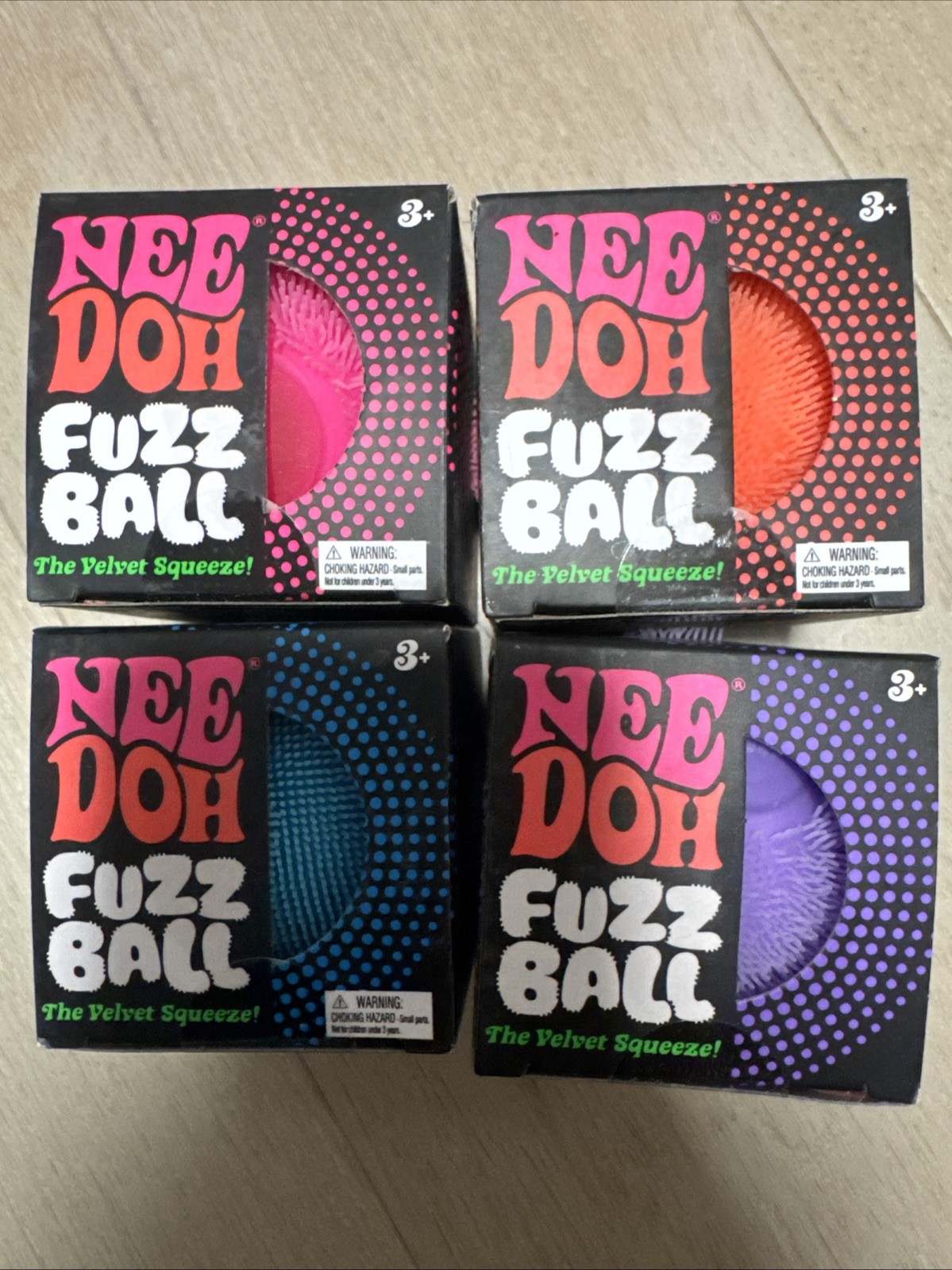 Schylling Needoh Fuzzball Velvet Squeeze Lot x4 Purple Pink Orange Blue AUTHENTI
