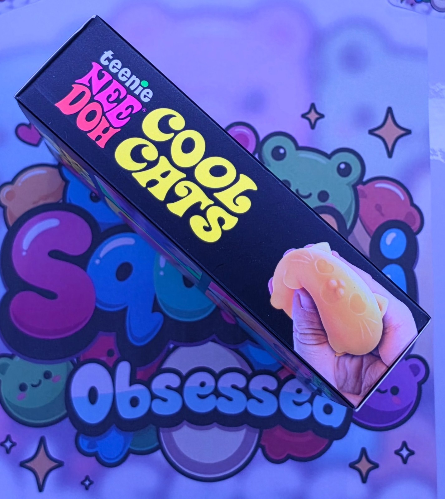 100% Authentic Schylling Teenie NeeDoh Cool Cats Pack (Pink,Purple,Green,Orange)