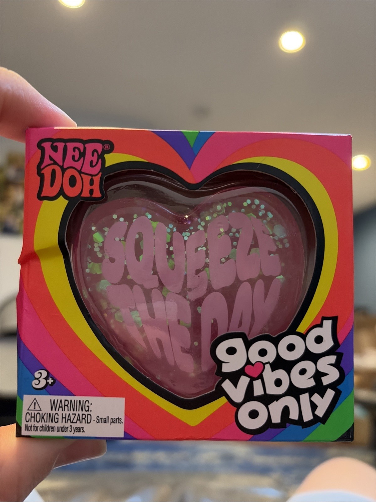 NeeDoh Good Vibes Only Glitter Heart Pink “SQUEEZE THE DAY” NEW AUTHENTIC