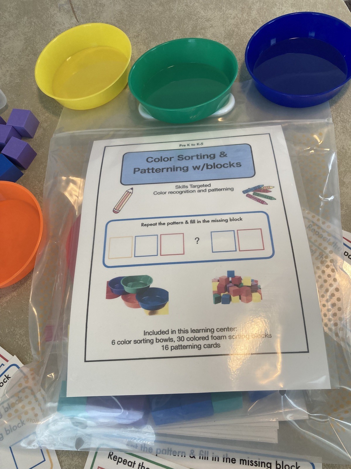 Color Sorting & Shapes Sorting Patterning w/Lakeshore Learning Bag * 2 sets