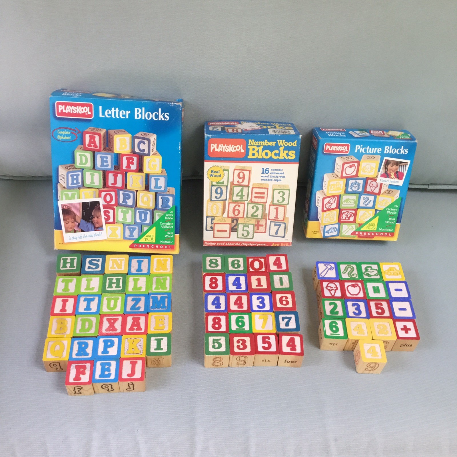 73 Vintage Wood Alphabet ABC Letter Building BLOCKS Playskool + Numbers Pictures