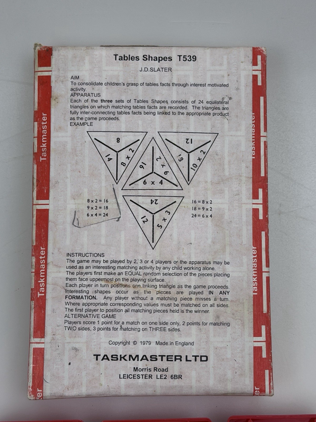 Vintage 1979 Taskmaster Tables Shapes T539 Math Game England Educational Set