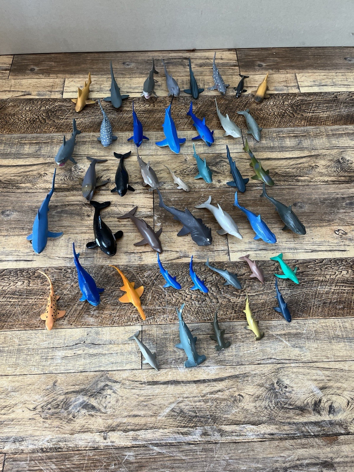 Ocean Animals Plastic Large Lot 60+ Of Sharks Whale Dolphins 10 Inch And Less