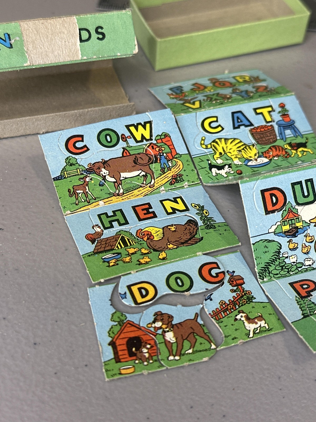 Vintage Fun Cards Animal Puzzle Game Parker Brothers 1950s Educational Toy