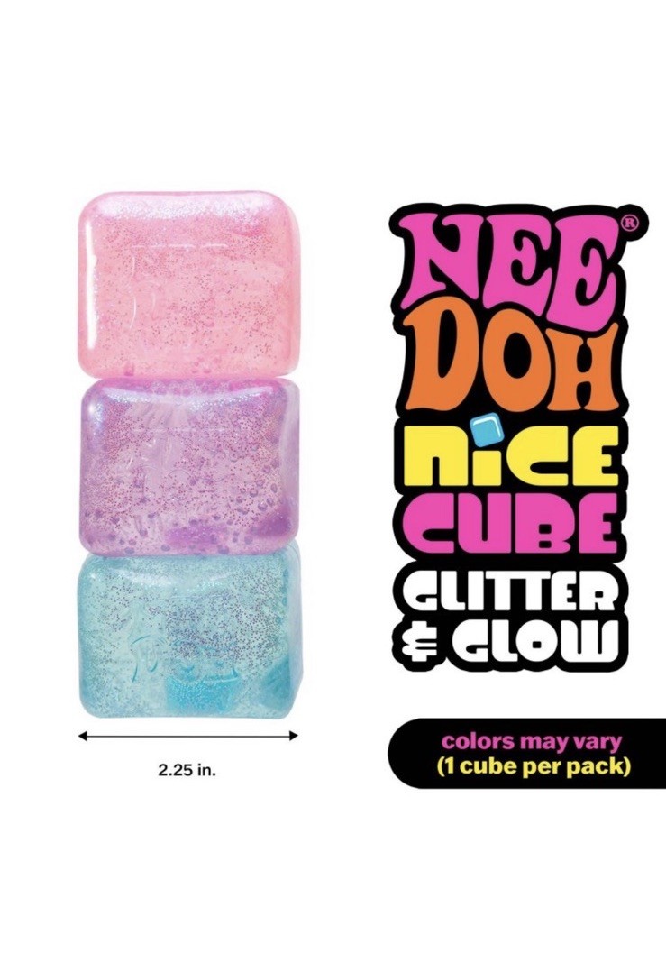 NeeDoh Nice Cube Glitter and Glow, Nee Doh Squishy, Glowing Ice Cube Blue