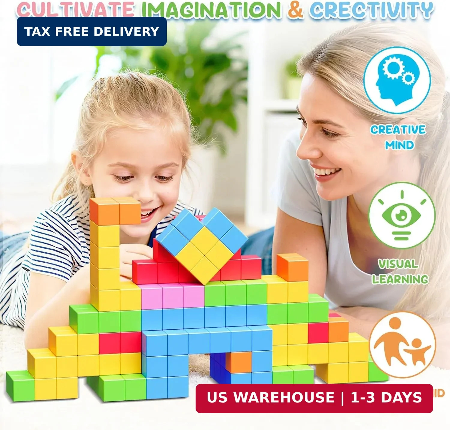 100pcs Magnetic Blocks, Gifts for 3 4 5 6 Year Old, Magnet Building Blocks for T