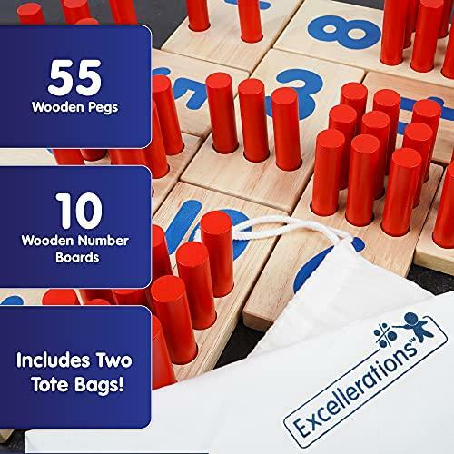 Peg Number Boards Wooden, Excellerations 2.5 x 5 inches, Counting Teaching Toy,