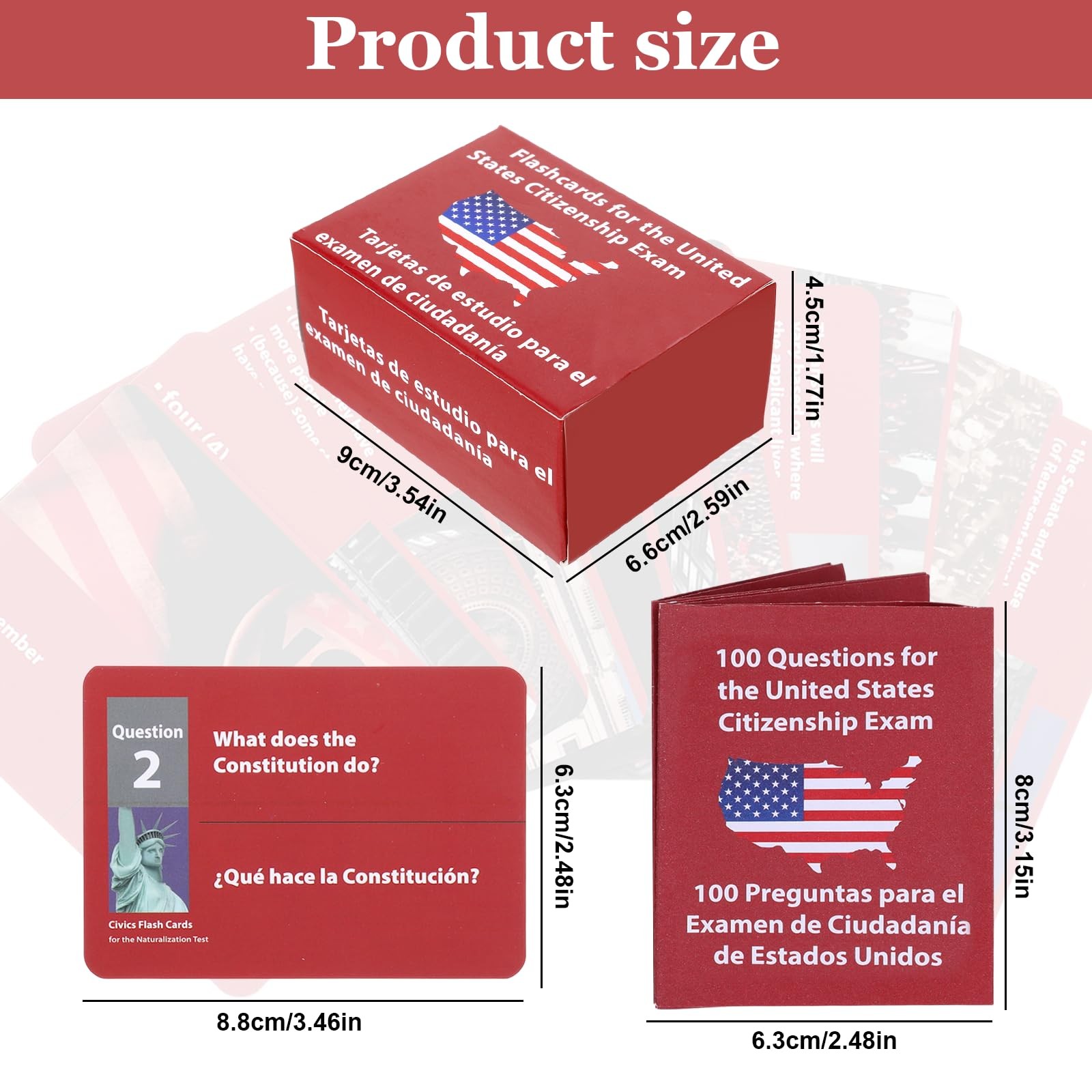 2026 New Us Citizenship Test Flash Cards 2026, Tarjetas para 3.6″x2.5″, Red