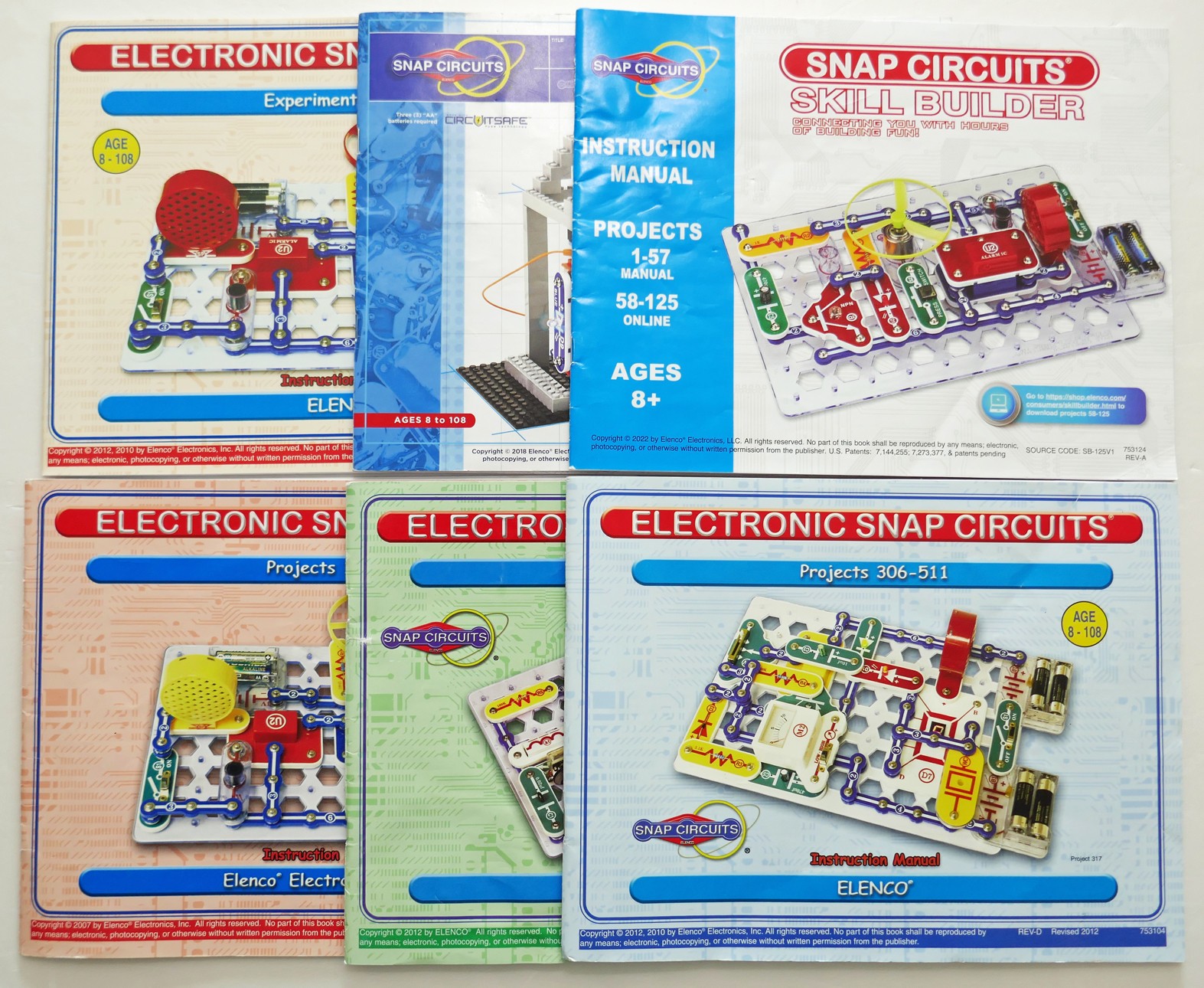 Elenco Snap Circuits 6 Instruction Manuals 1-101 2x/102-305/306-511/Skill/Bric