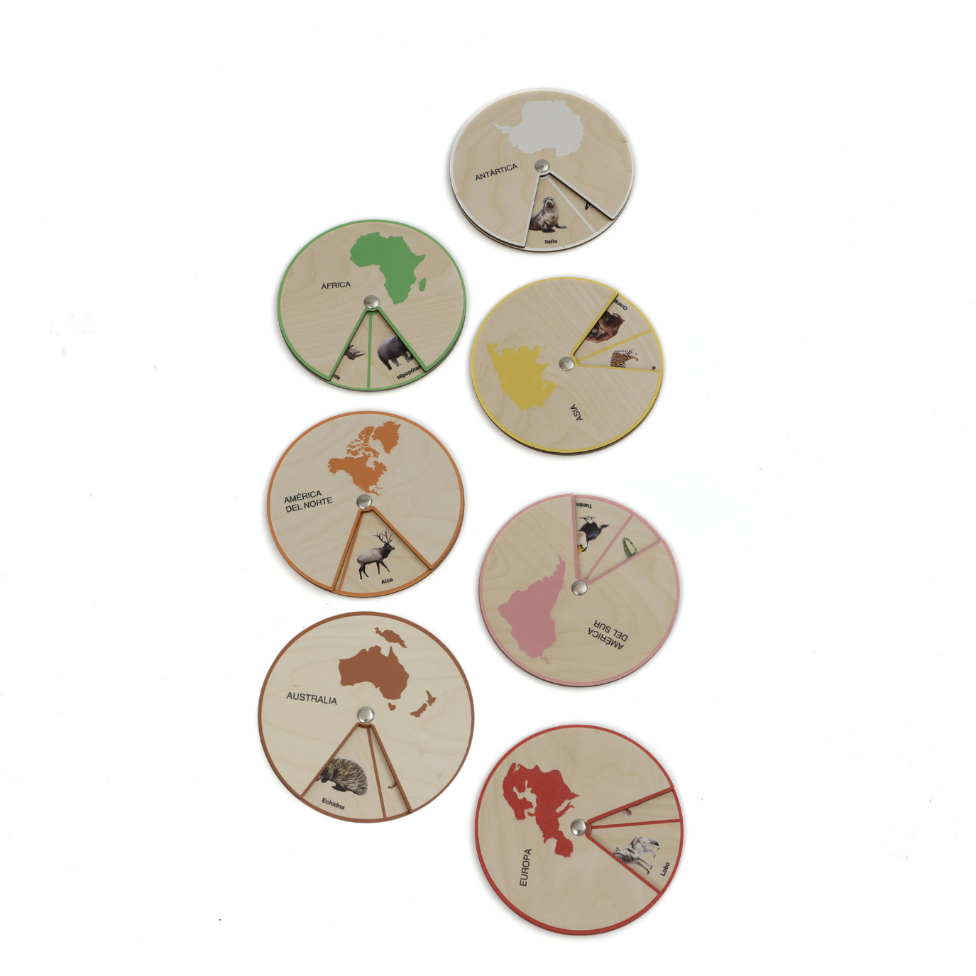 Animals of the World – Montessori Wooden Animal Wheels Set 7 Continents Ages 3+