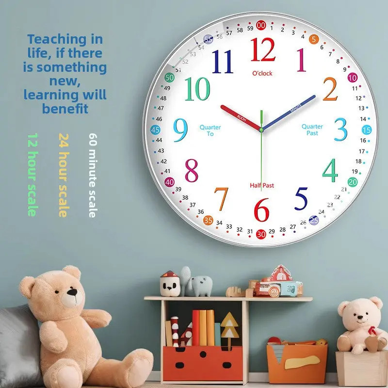 Rainbow Silent Wall Clock Modern Quartz Educational Clock for Kids & Home |
