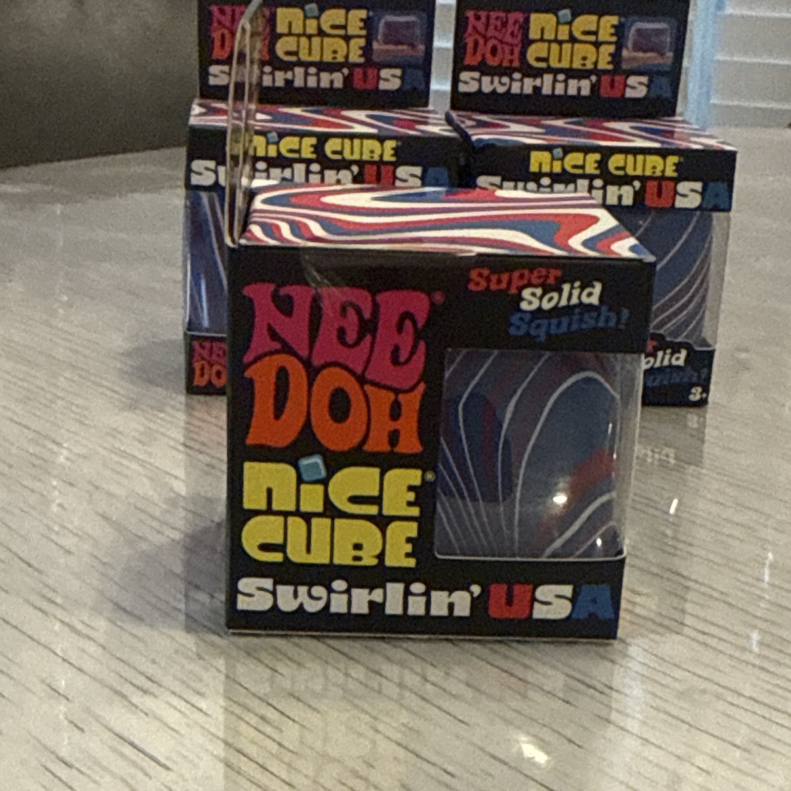 Nee Doh Nice Cube Swirlin’ USA Super Solid Squish Cube Red White Blue 100% REAL