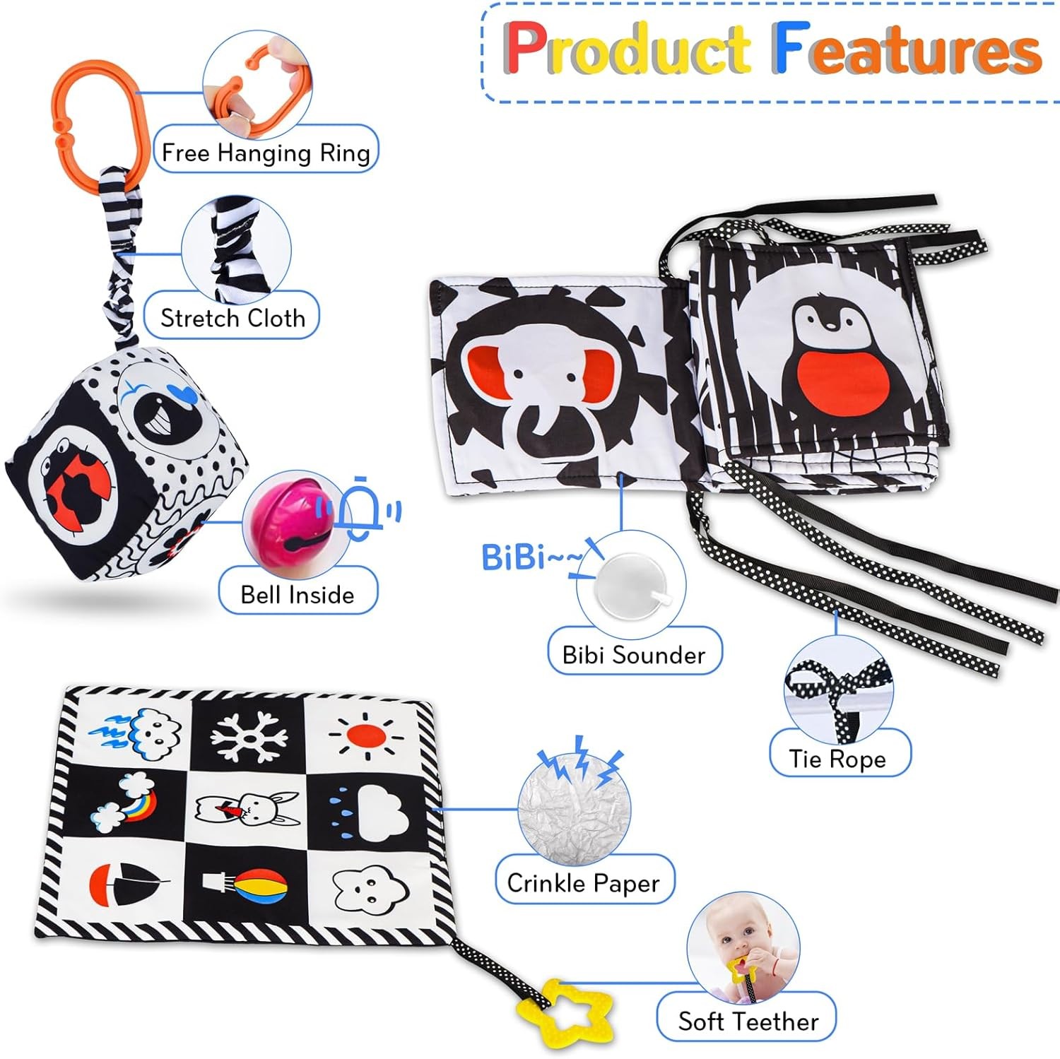 SAMMAS 3 Pcs Black and White High Contrast Baby Toys, 0-6 Months, Sensory…