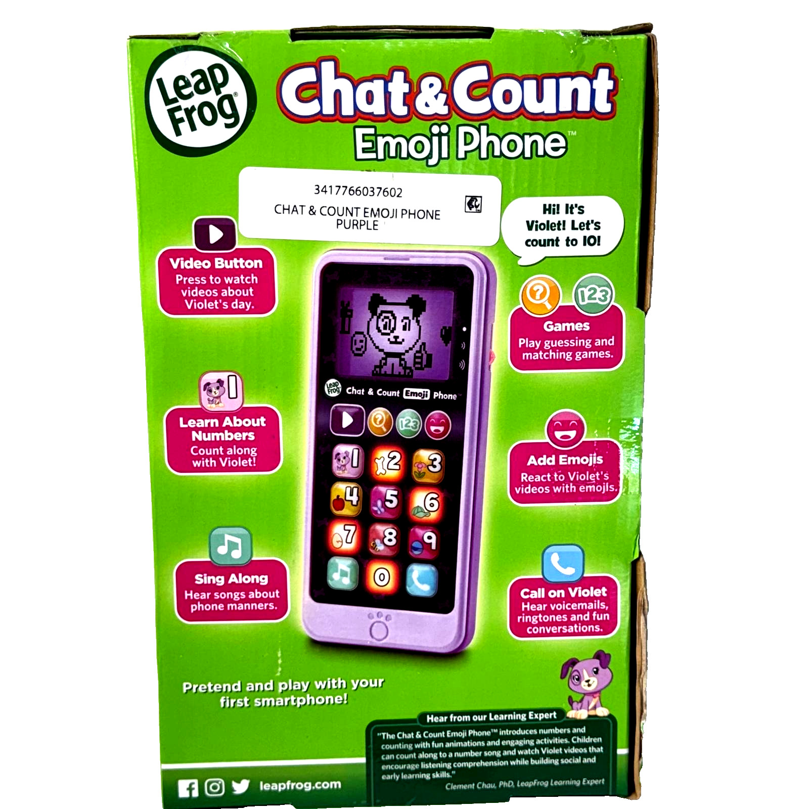 LeapFrog Chat & Count Emoji Phone Violet – Toddler Educational Toy, New