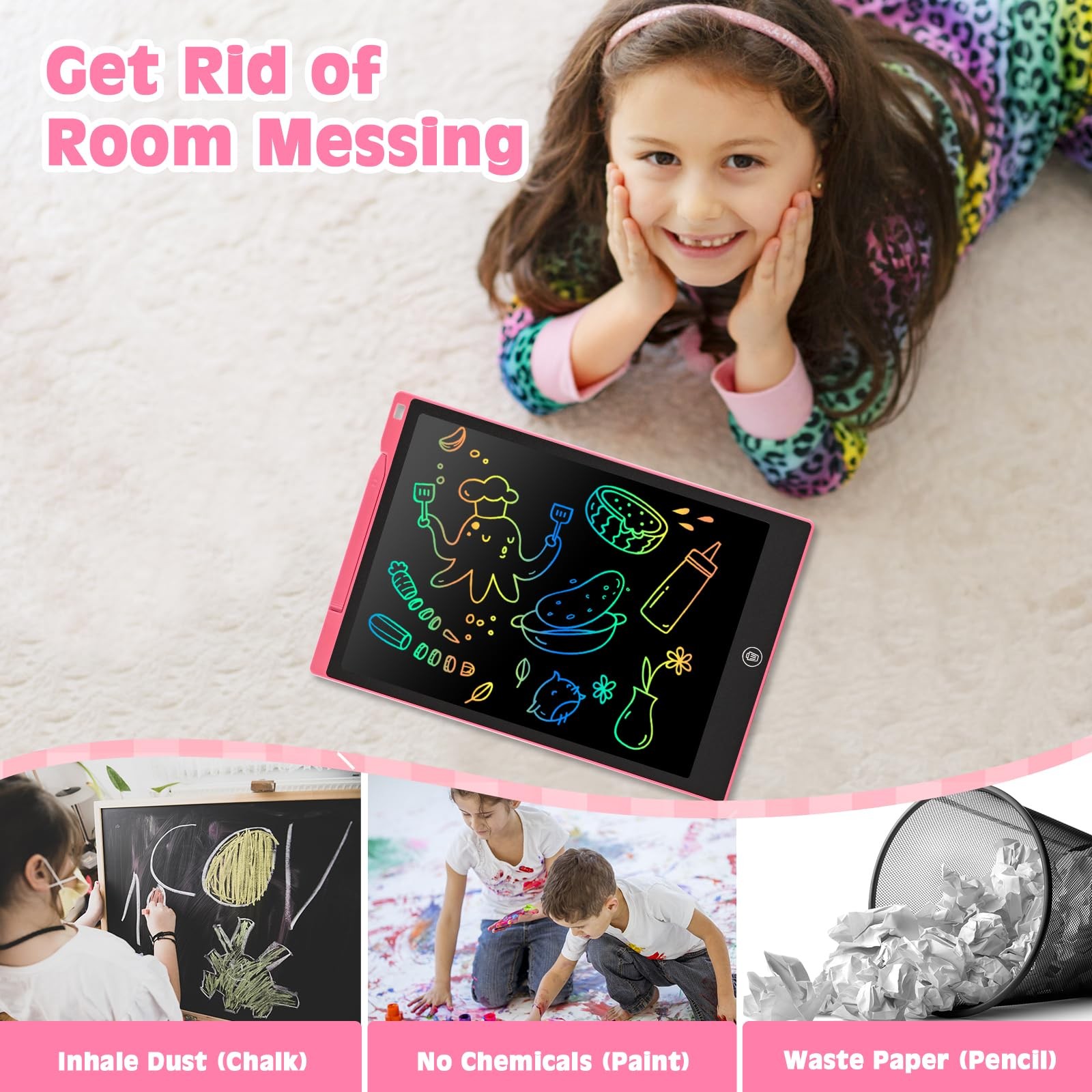 cimetech LCD Writing Tablet, Toddler Girl Toys for 1-3 12 Inch, 12” Pink