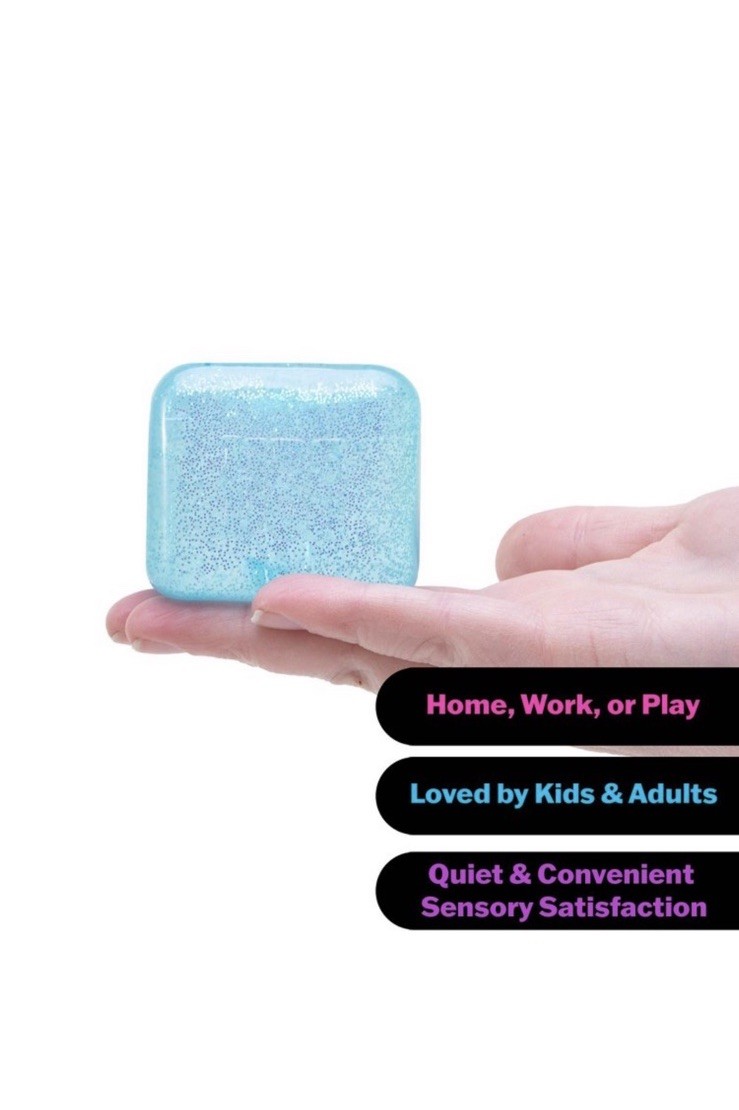 NeeDoh Nice Cube Glitter and Glow, Nee Doh Squishy, Glowing Ice Cube Blue