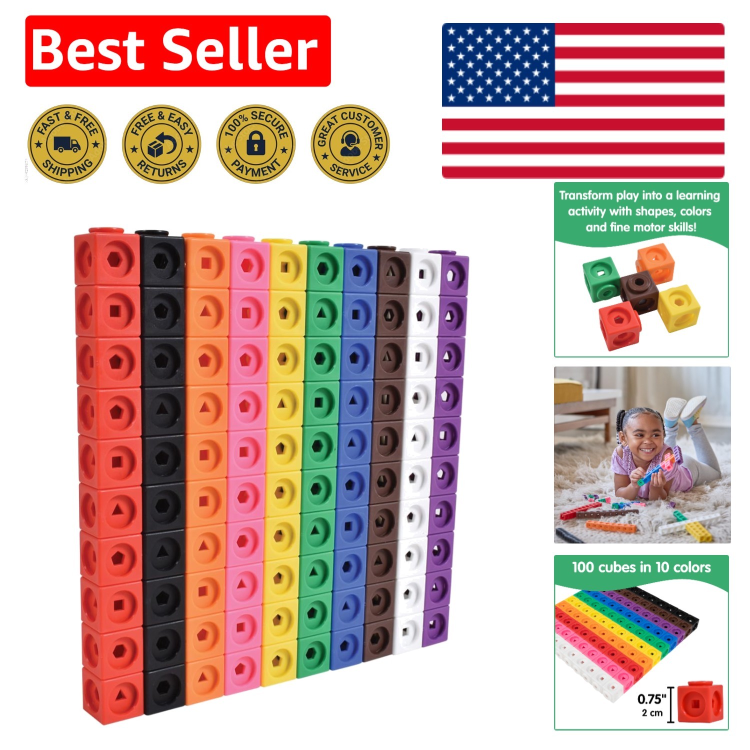 Educational 100-Square Math Cubes with Shapes | Perfect for Preschool Learning