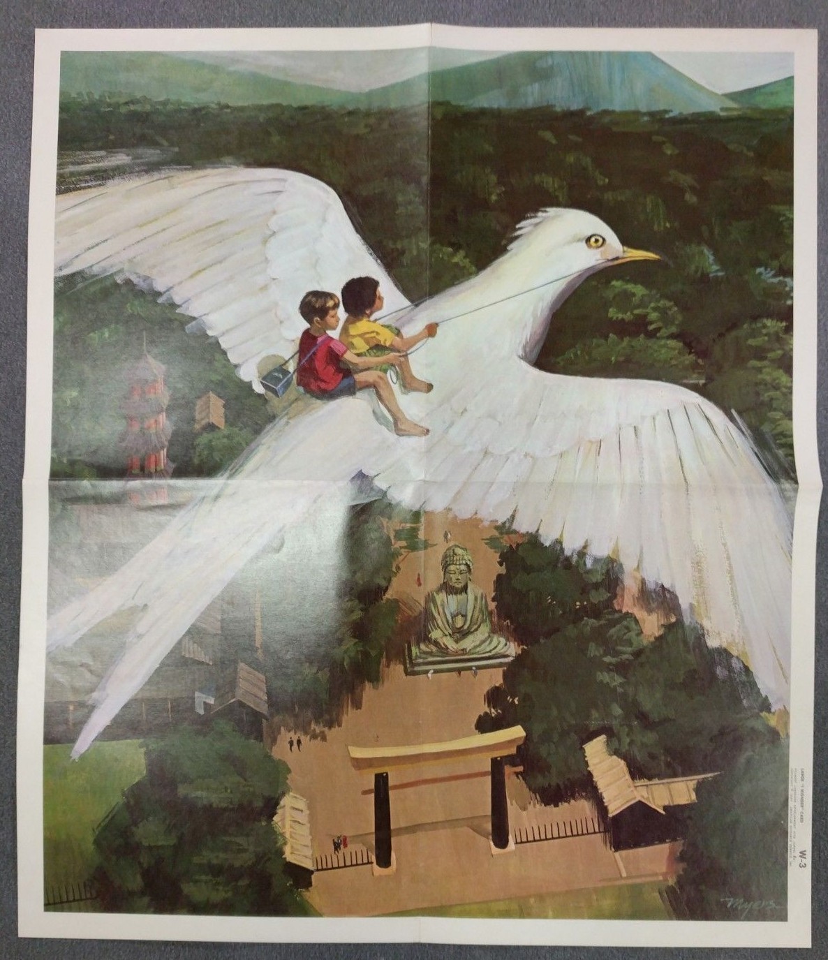 Peabody Myers Vintage Archaeologist Children On Bird 1966 School 2 Poster Lot #6