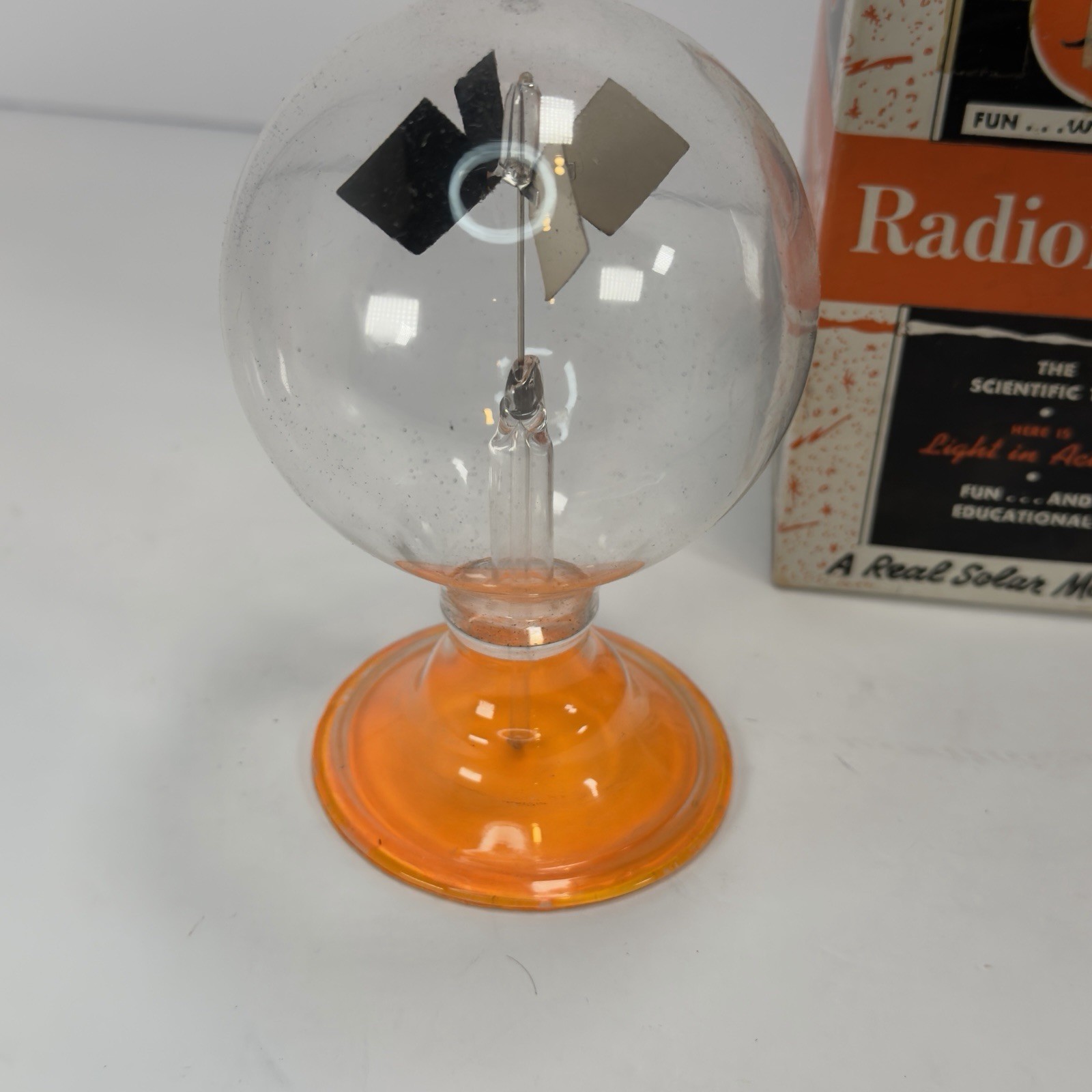 Vintage Radiometer Crookes Light Mill Solar Motor w/ Box Orange Base Science