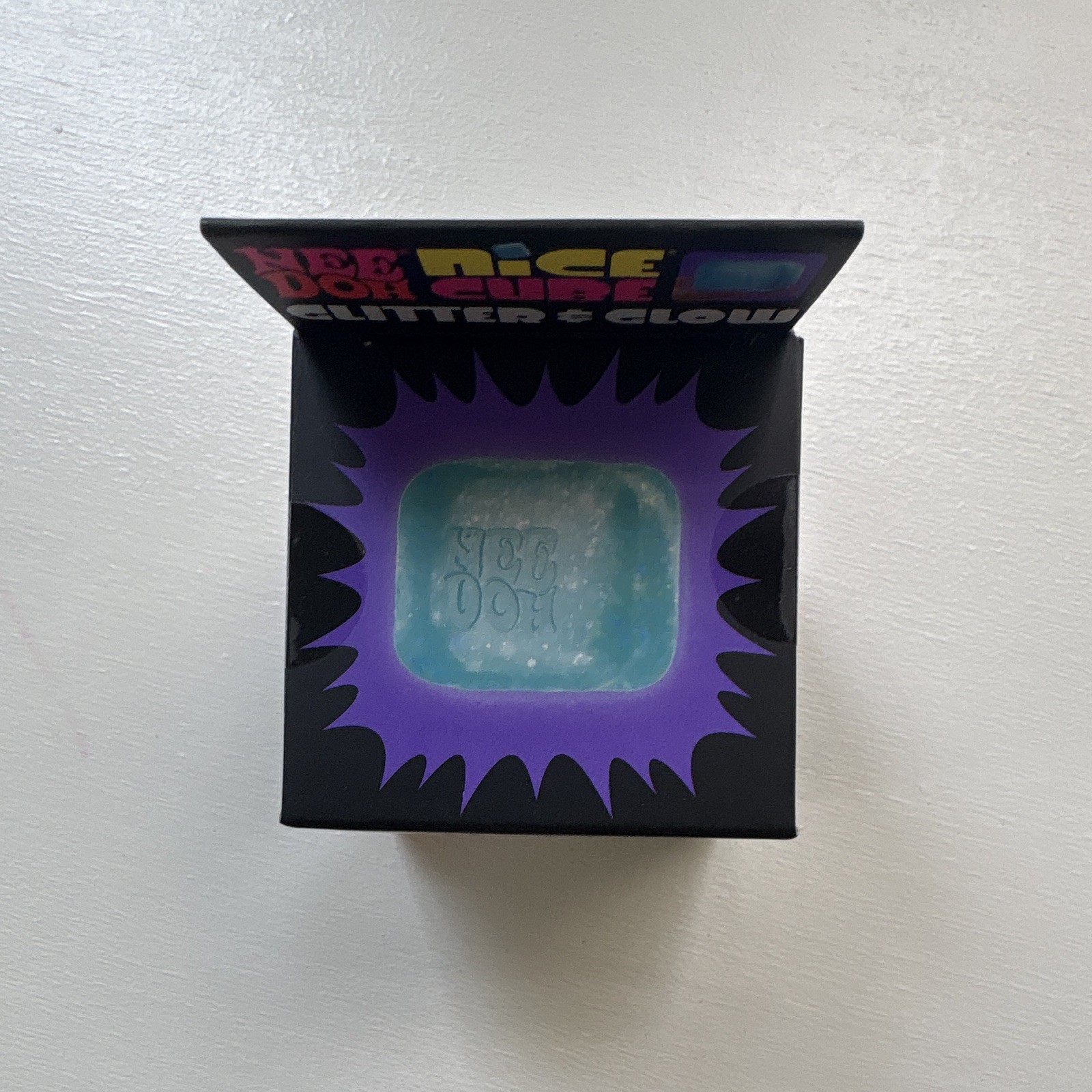 NeeDoh Nice Cube Glitter & Glow Super Solid Squish Squeeze Toy, Blue 26057HY