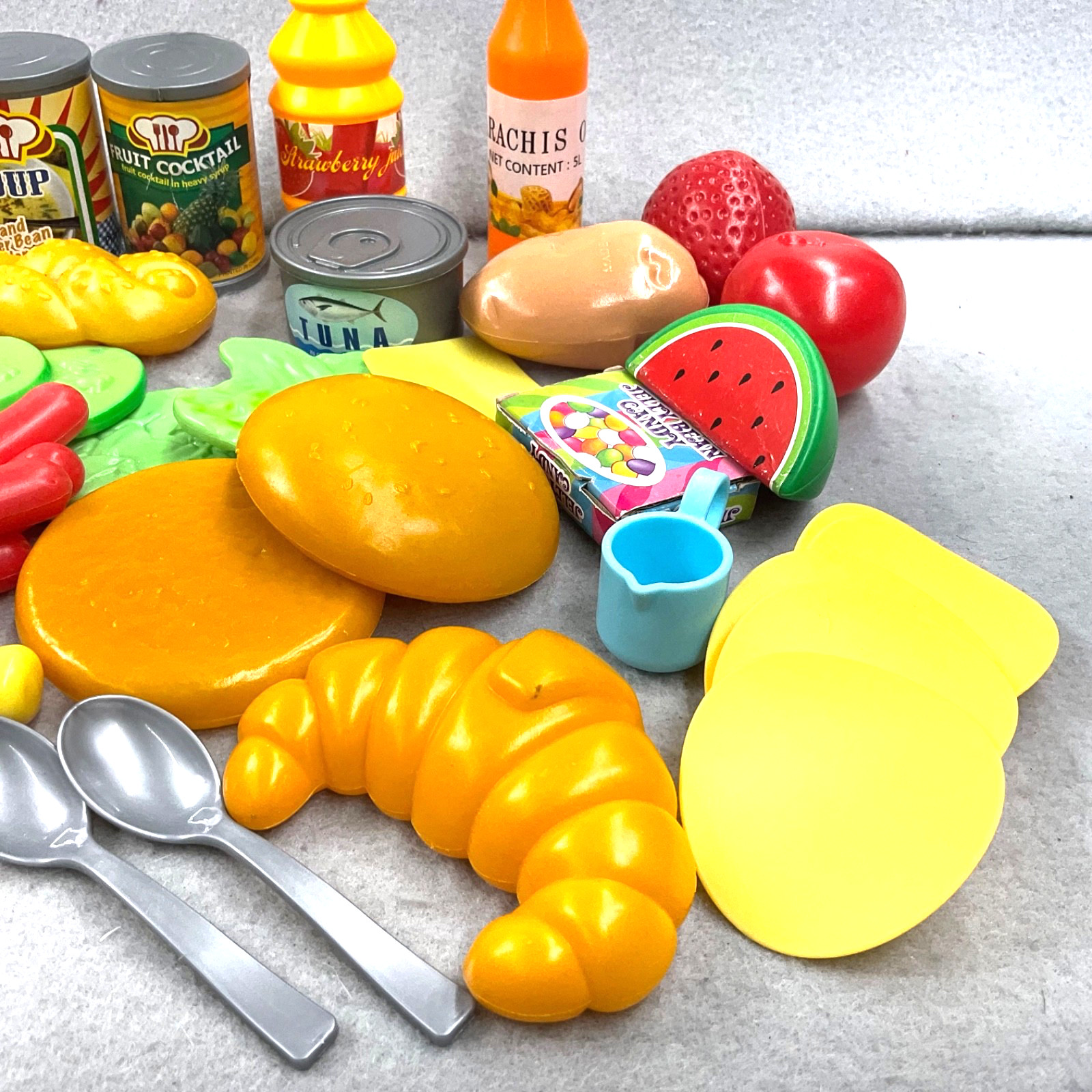Play Food & Can Goods Pretend Fruit Glasses Buns Chips Veggies 40+ Items