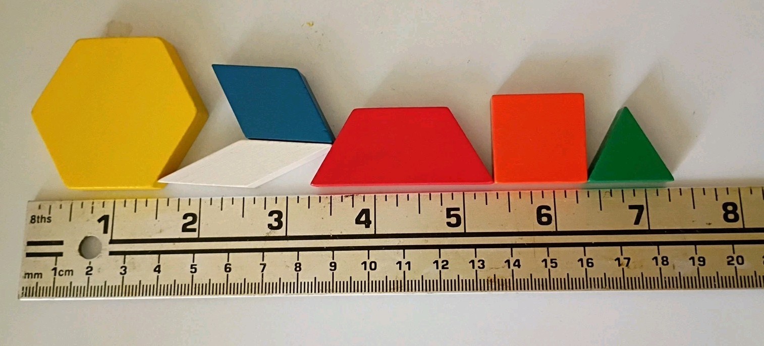 Geometric Pattern Blocks Lot Multi Color Shapes Wood Wooden For Math Used